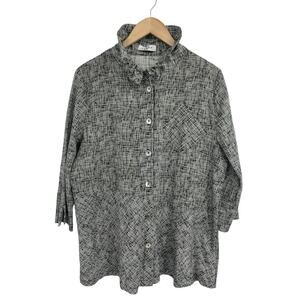 Terra Black Hash Plaid Pattern Cotton Avant-Garde Jacket L Lagenlook